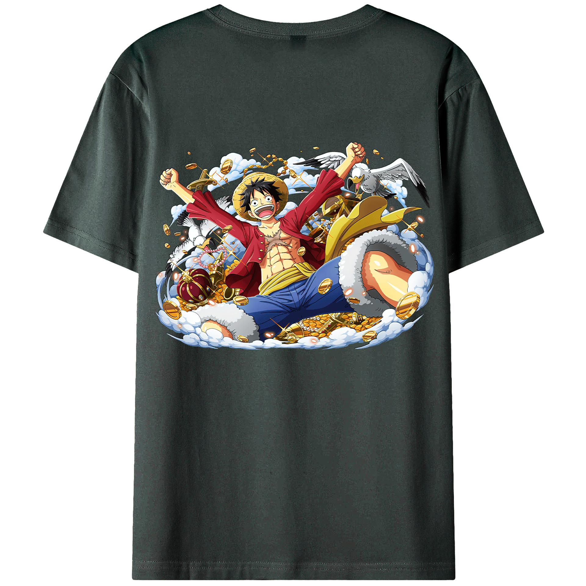 ワンピース モンキー・D・ルフィ ONE PIECE Monkey D. Luffy 綿100％ メンズ半袖Tシャツ（バックプリント） 通気性